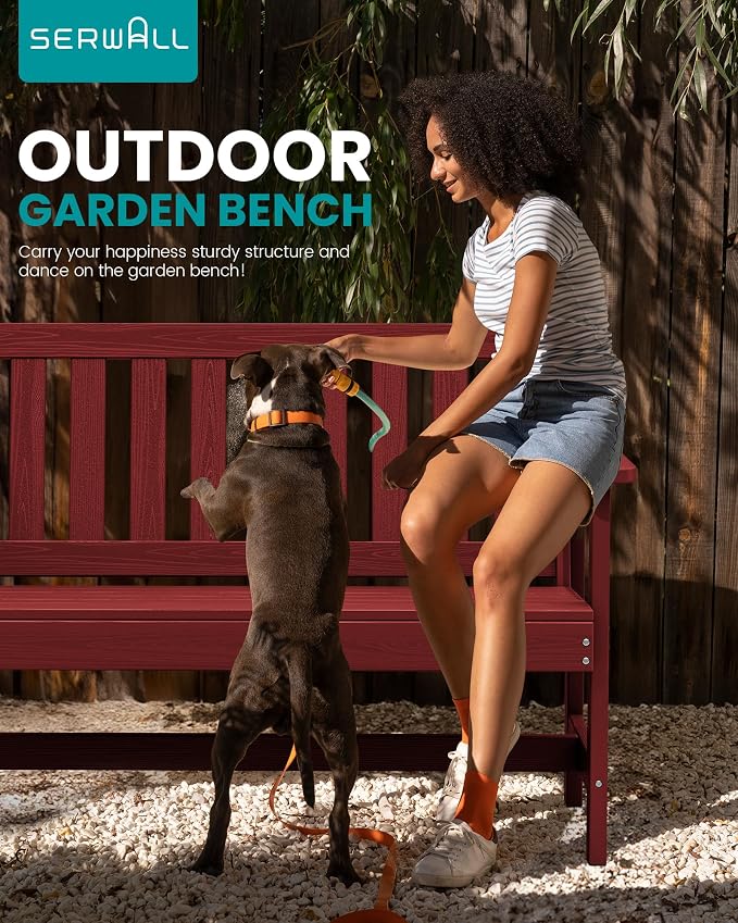 SERWALL Outdoor Bench, HDPE Outdoor Benches Weatherproof, 2-Person Garden Bench - Image 7