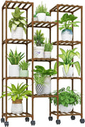 Bamworld Plant Stand With Wheels Indoor Outdoor Wood Plants Shelf by Bamworld