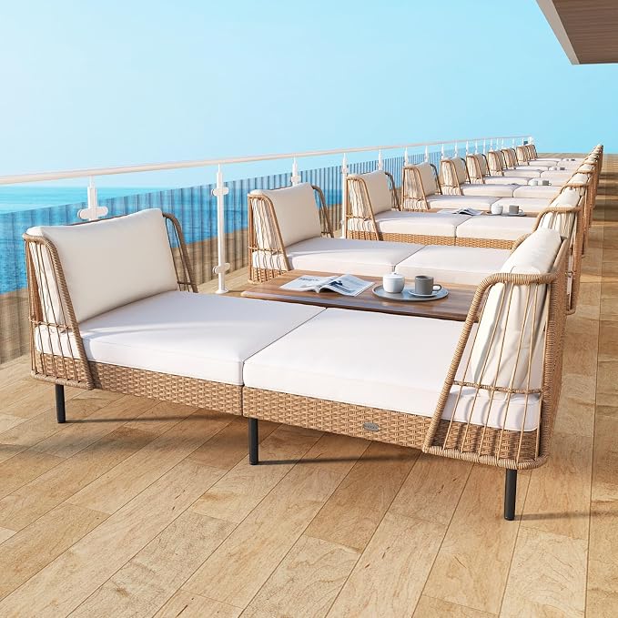 Tangkula Patio Rattan Daybed, Boho Outdoor Wicker Lounge Sofa - Image 4