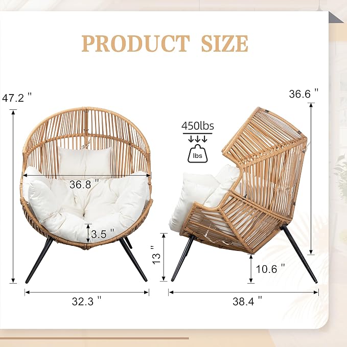 Vongrasig Outdoor Wicker Egg Chair PE Rattan Chair - Image 6