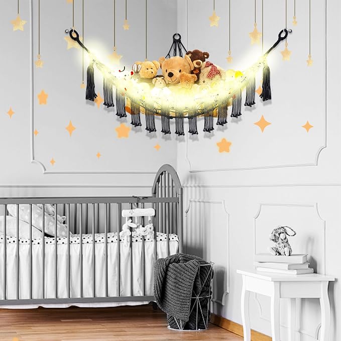 Stuffed Animal Hammock with LED Light, Large Stuffed Animals Storage Corner - Image 2