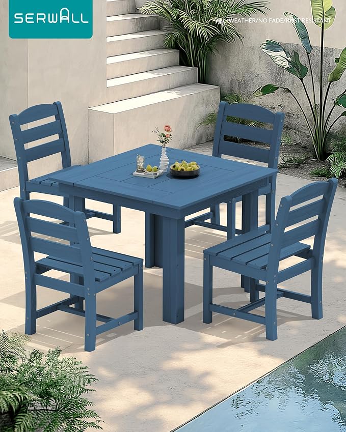 SERWALL Outdoor Dining Set for 4, HDPE Square Table and Chairs Set All Weather - Image 6