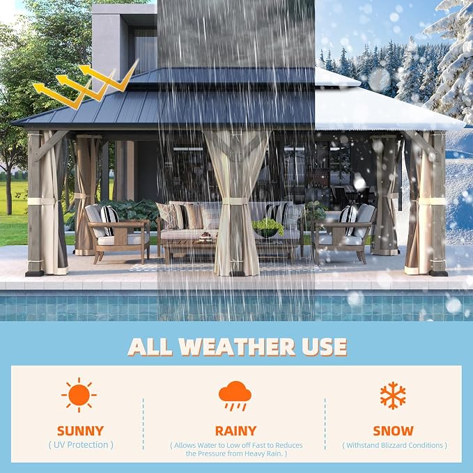 MELLCOM 12' x 20' Outdoor Hardtop Gazebo, Cedar Wood Framed Gazebo - Image 4