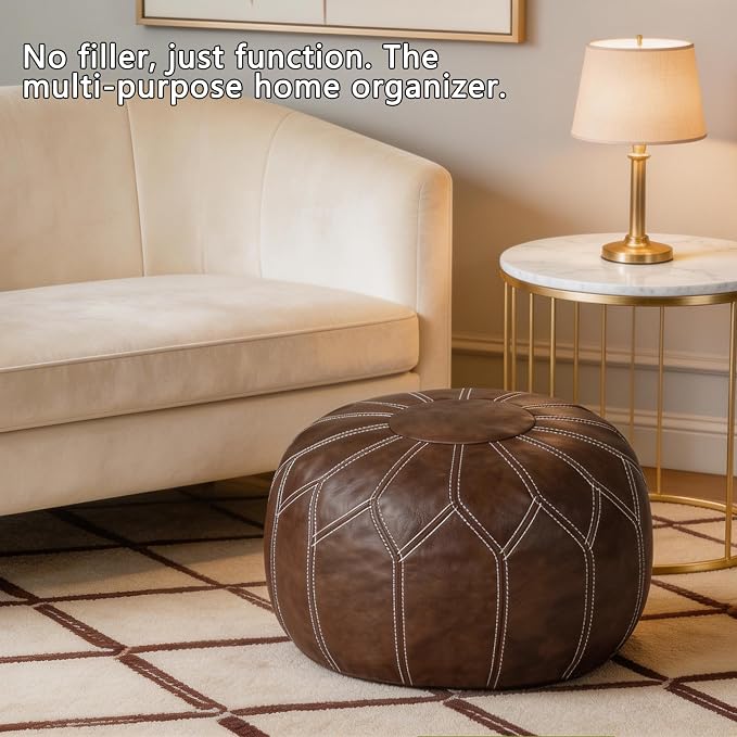 Thgonwid Unstuffed Moroccan Faux Leather Pouf Ottoman - Image 4