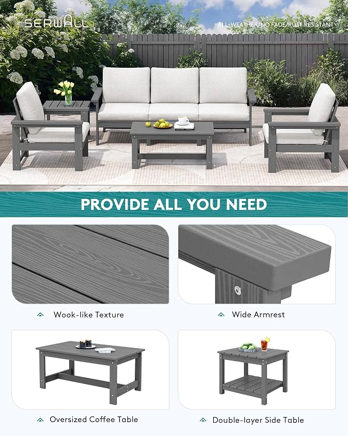 SERWALL HDPE Patio Furniture Set, 7-piece Outdoor Sectional Sofa Set, All - Image 7
