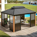 EROMMY 12' X 14' Hardtop Sunroom, Galvanized Steel Double Roof Gazebo Solarium by EROMMY