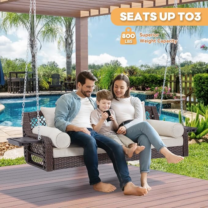 3 Seat Porch Swing, Wicker Patio Swing - Image 5