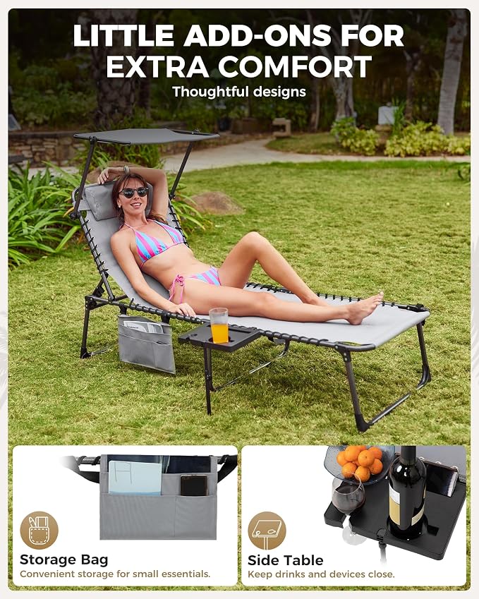 KingCamp Oversized Tanning Chair, Extra-Wide Padded Folding Chase Lounge Chairs - Image 7