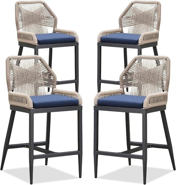 PURPLE LEAF Patio Counter Height Bar Stools 24" H Set of 4 Modern Rattan Bar by PURPLELEAF