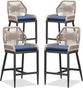 PURPLE LEAF Patio Counter Height Bar Stools 24" H Set of 4 Modern Rattan Bar by PURPLELEAF