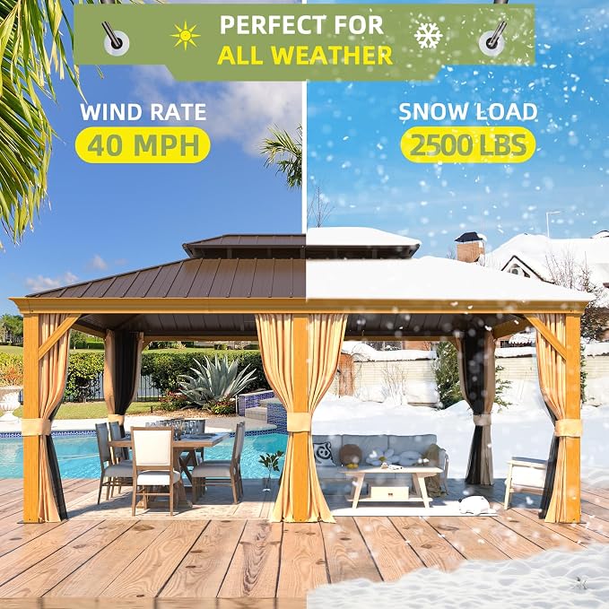 EROMMY 12'x18' Hardtop Gazebo, Galvanized Steel Double Roof - Image 8