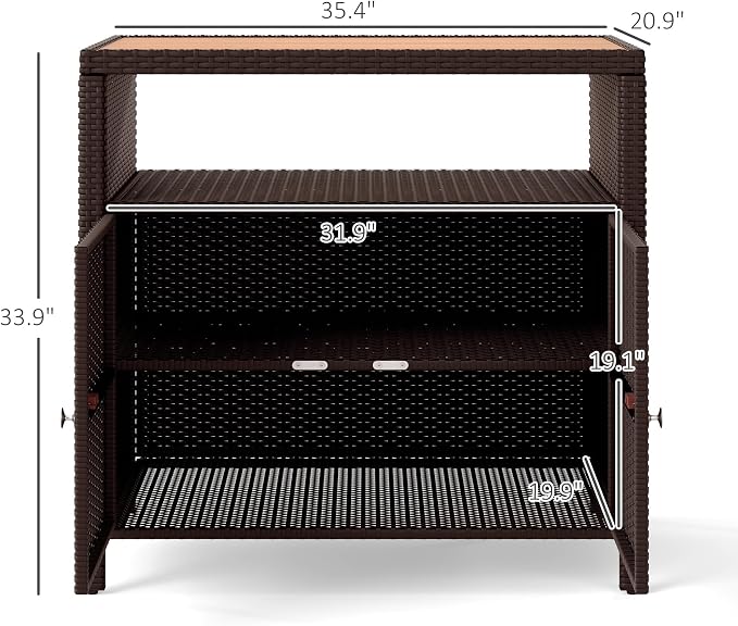 Outsunny Wicker Outdoor Storage Cabinet, Rattan Outdoor Bar Table - Image 3