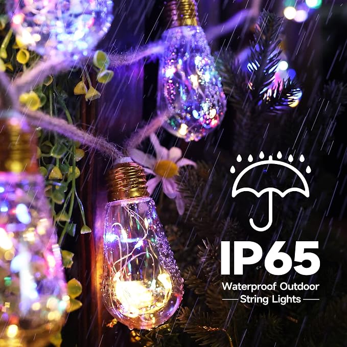 Solar Outdoor String Lights, 2 Pack 20Ft Vintage Rope Hemp Solar Patio Lights - Image 4