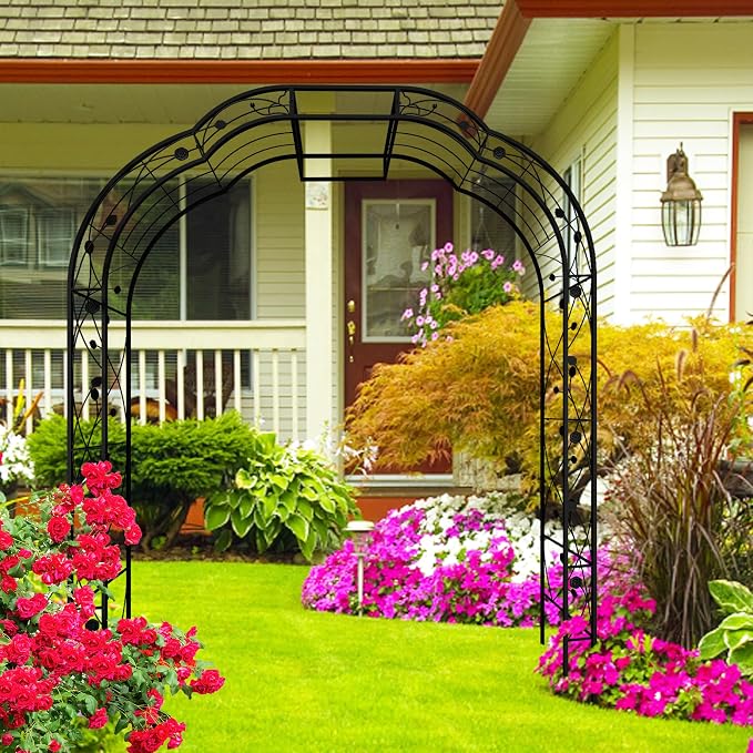 Metal Garden Arch 8.2 FT High x 6.2 FT Wide Garden Arbor Trellis - Image 7