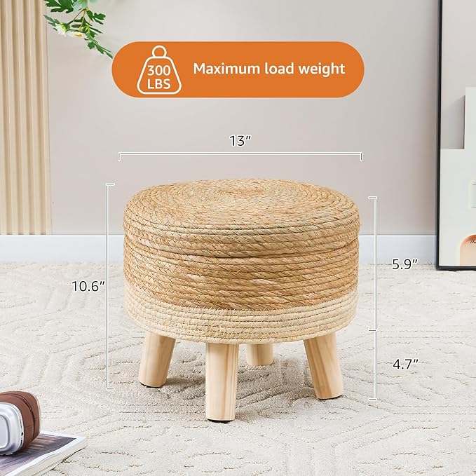 Cpintltr Storage Ottoman Poufs Handwoven Footstool Natural Seagrass Round - Image 3