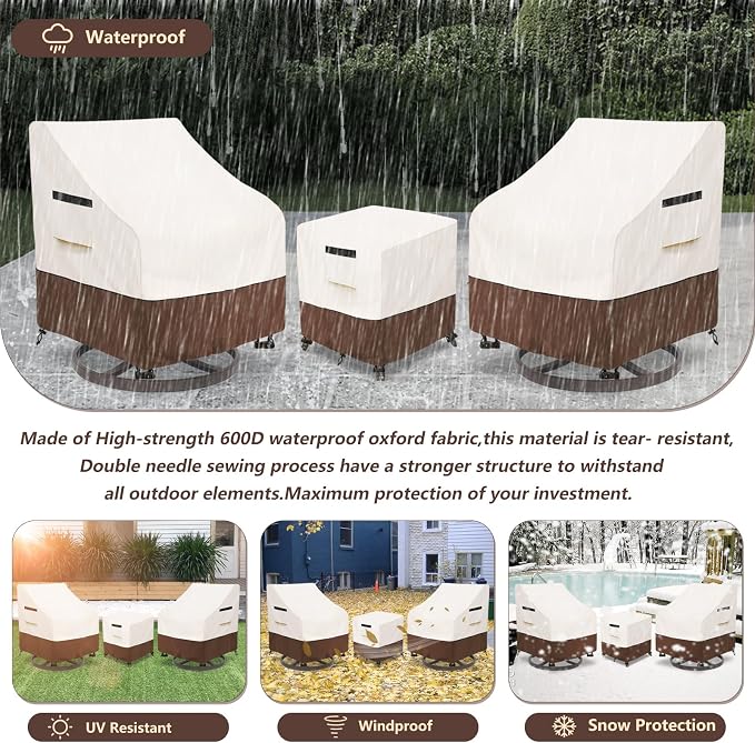 Patio Furniture Set Covers for 3 Piece Outdoor Bistro, Waterproof 100% Outdoor - Image 5