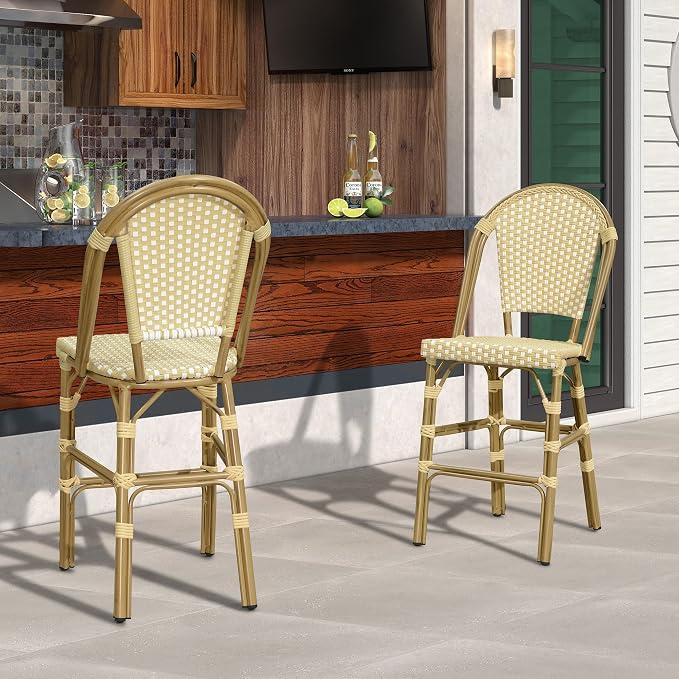 PURPLE LEAF French Bar Stool Set of 4 Bamboo Print Finish Patio Bar Stools - Image 9