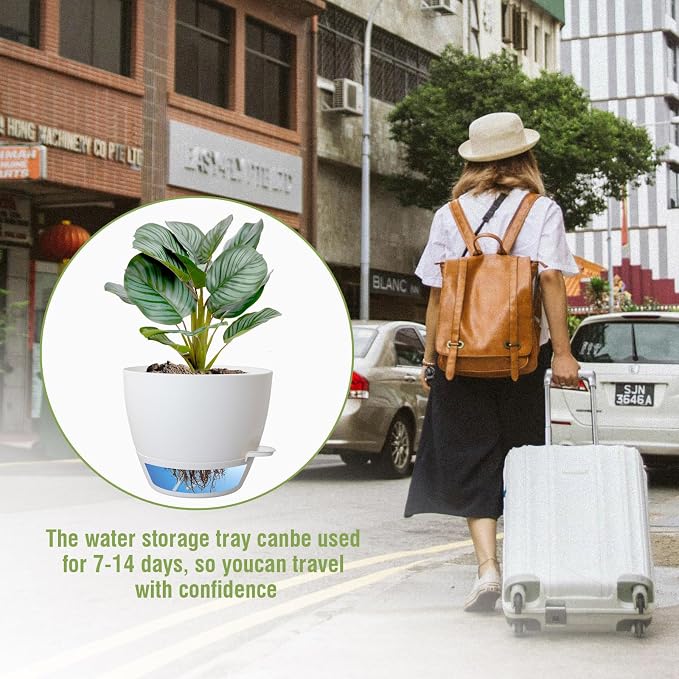 10 inch Self Watering Pots, 2 Pack Plastic Planters - Image 6
