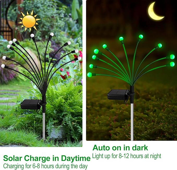Solar St Patricks Day Lights Outdoor, 6 Pack 60 LED Solar Green Firefly Lights - Image 3