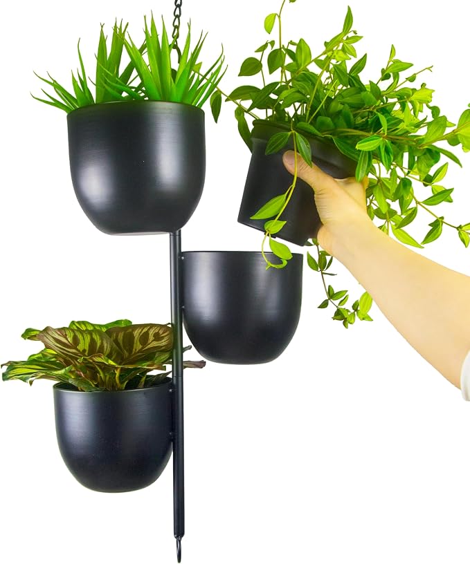 3 Tier Hanging Planters for Indoor & Outdoor, Stackable Black Metal Plant Hanger - Image 4