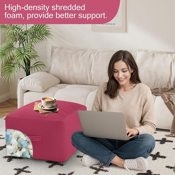 MeMoreCool Square Stuffed Pouf Ottoman Foot Rest, Floor Pouf Foot Stool - Image 4
