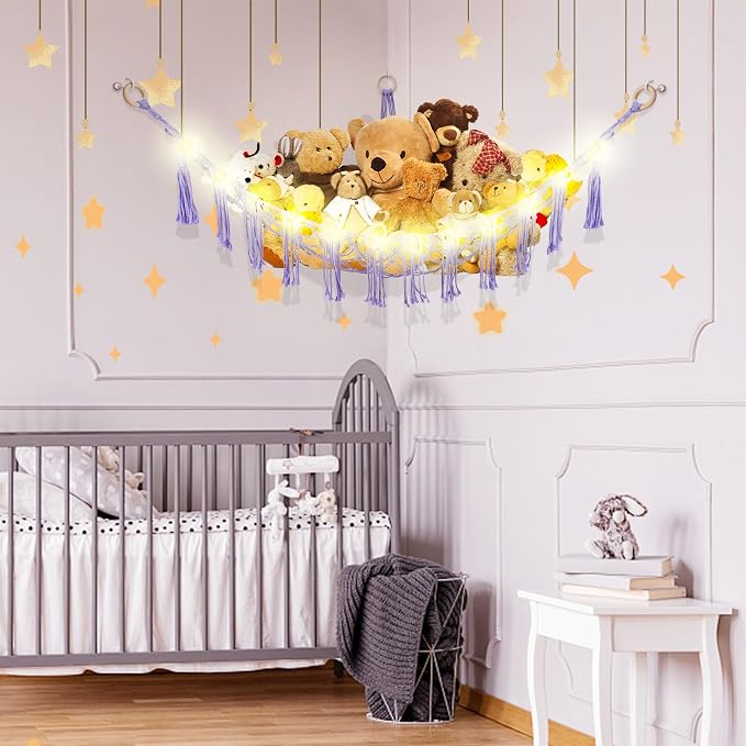 Stuffed Animal Hammock with LED Light, Large Stuffed Animals Storage Corner - Image 2