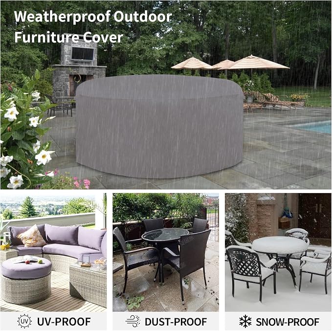 Easy-Going 600D Heavy Duty Round Patio Furniture Cover, Outdoor Table and Chair - Image 6