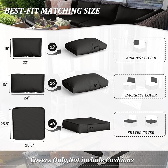 14 Pcs Outdoor Cushion Covers Patio Cushion Slipcovers Replacement Splash Proof - Image 2