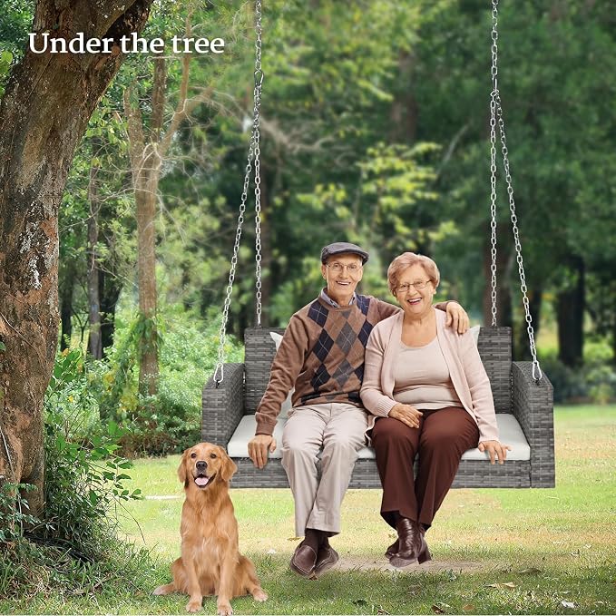 VINGLI Rattan Porch Swing, Heavy Duty 800 LBS Outdoor Hanging Seat - Image 5