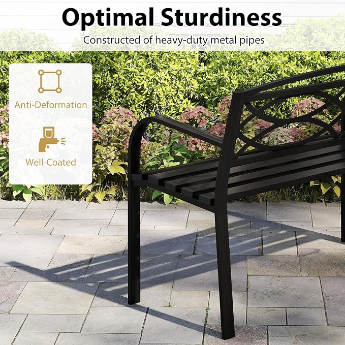 Tangkula Outdoor Metal Garden Park Bench, Heavy-Duty Metal Slatted Loveseat - Image 8