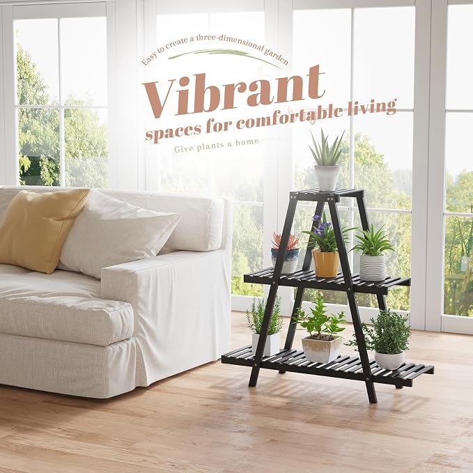 Plant Stand For Indoor Outdoor Tiered Plant Shelf 3 Tier 8 Potted Bamboo Flower - Image 3