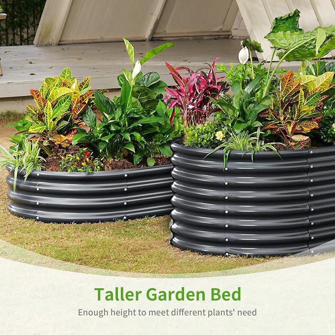 Land Guard Galvanized Metal Raised Garden Bed Kit, Oval Gardening Box, Patio - Image 5