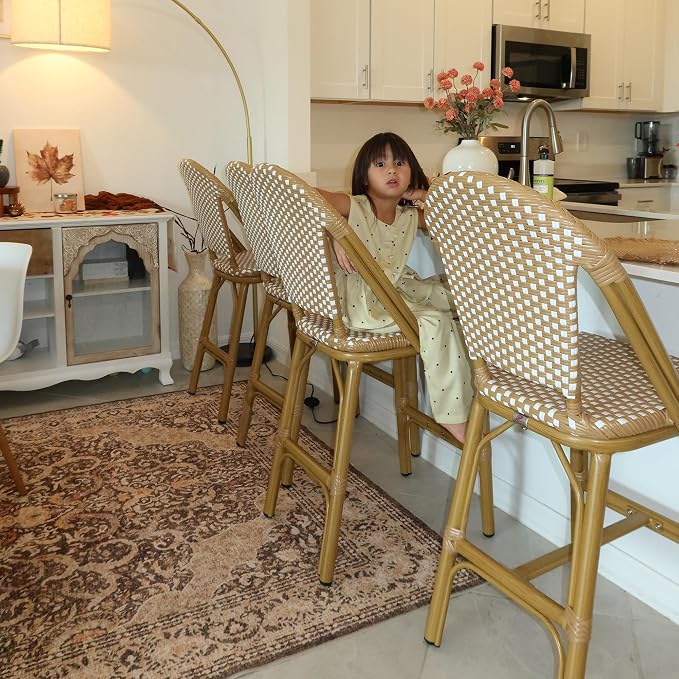 PURPLE LEAF French Counter Height Bar Stools Set of 2 Bamboo Print Finish - Image 2