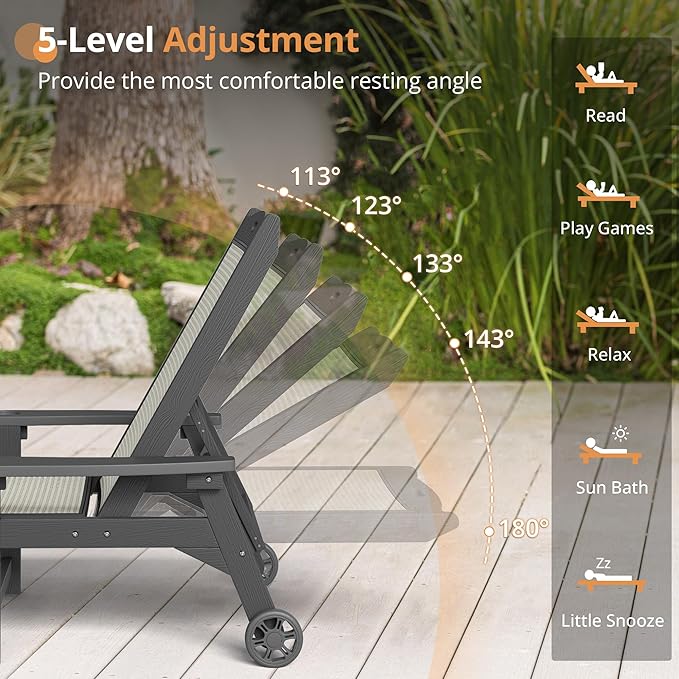 LUE BONA Chaise Lounge Chair Outdoor, HDPS and HDPE Wicker Material, Patio - Image 7