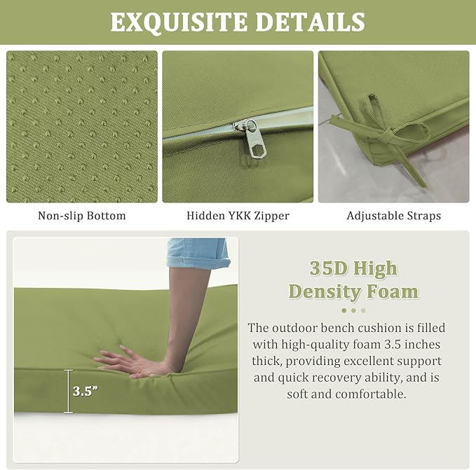 Premium Outdoor Bench Cushions for Patio Furniture 3.5inches Memory Foam Bench - Image 5