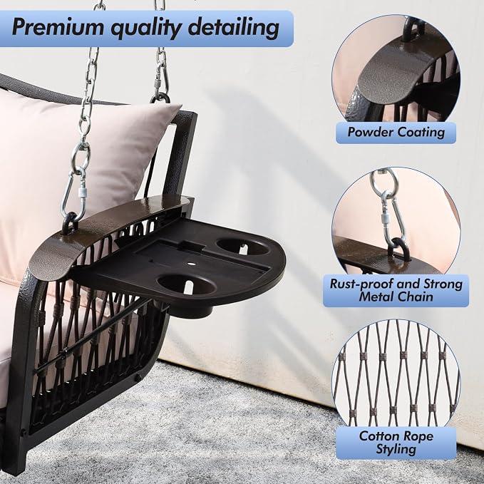 Wicker Porch Swing Heavy Duty 900 LBS 3-Seat Outdoor Patio Swing Chair - Image 5