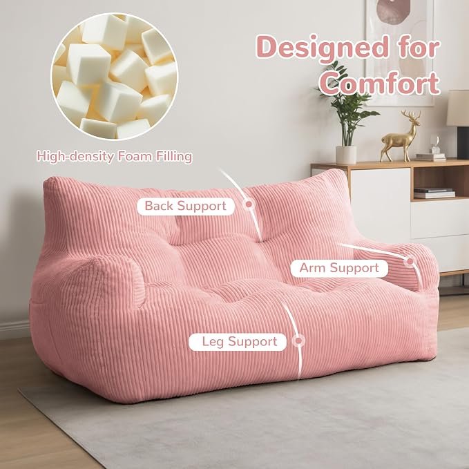 Pamapic 59" Bean Bag Chair, 2 Seat Loveseat Sofa, Ultra Soft Dutch Velvet - Image 6