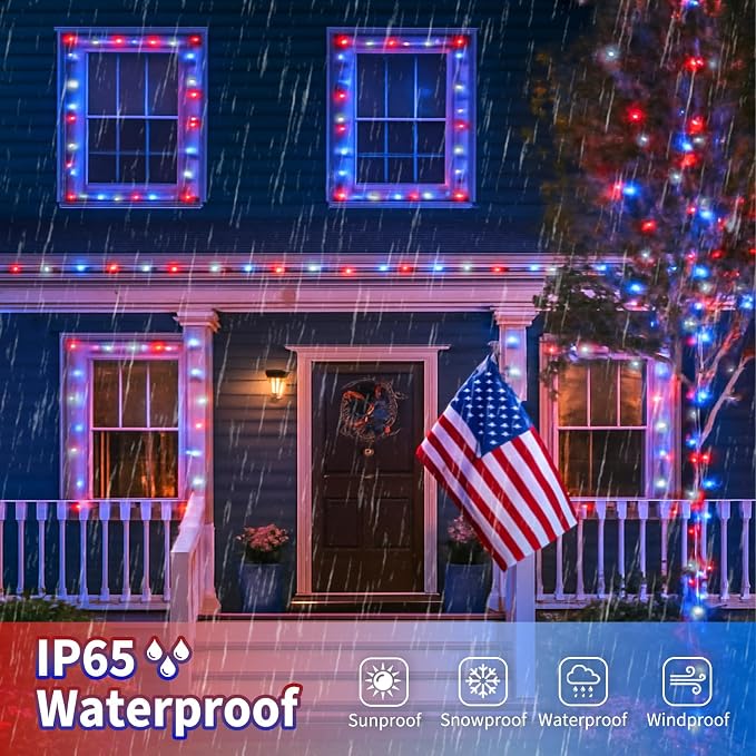 4 Pack Red White and Blue Solar String Lights, 320LED 180FT 4th of July - Image 4