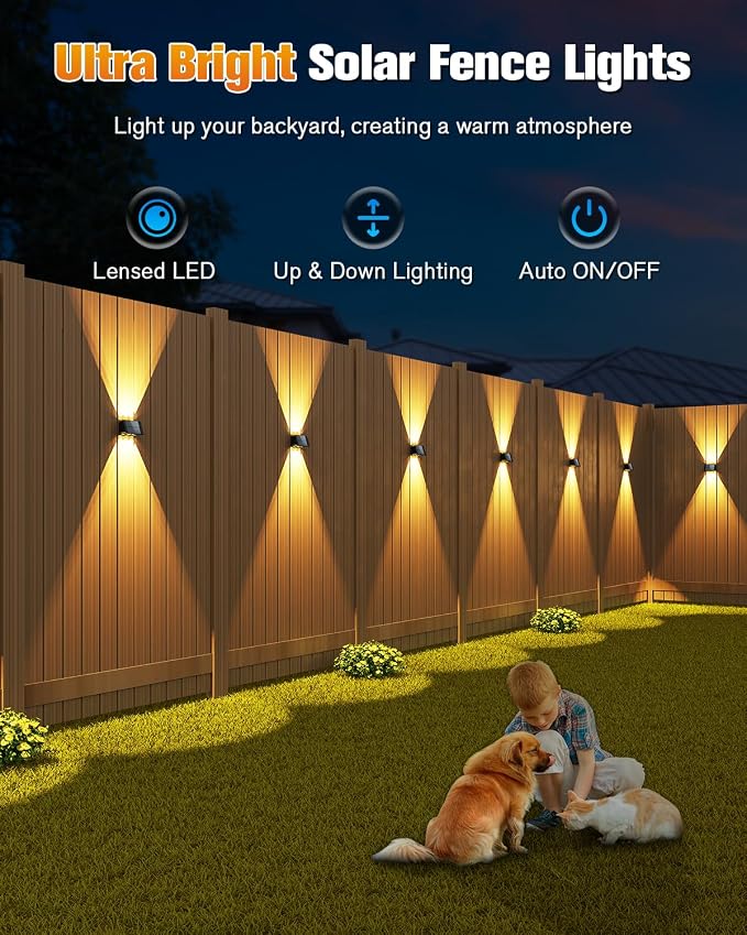 VOLISUN Solar Fence Lights 6 Pack, Color Glow LED Up and Down Wall Lamp - Image 2