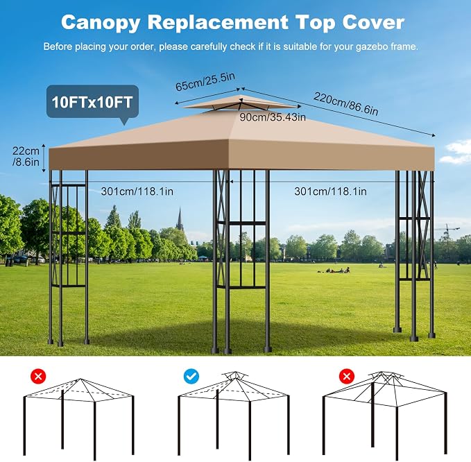 10x10 Canopy Replacement Top Cover Canopy Top Replacement Double Layer Vented - Image 3