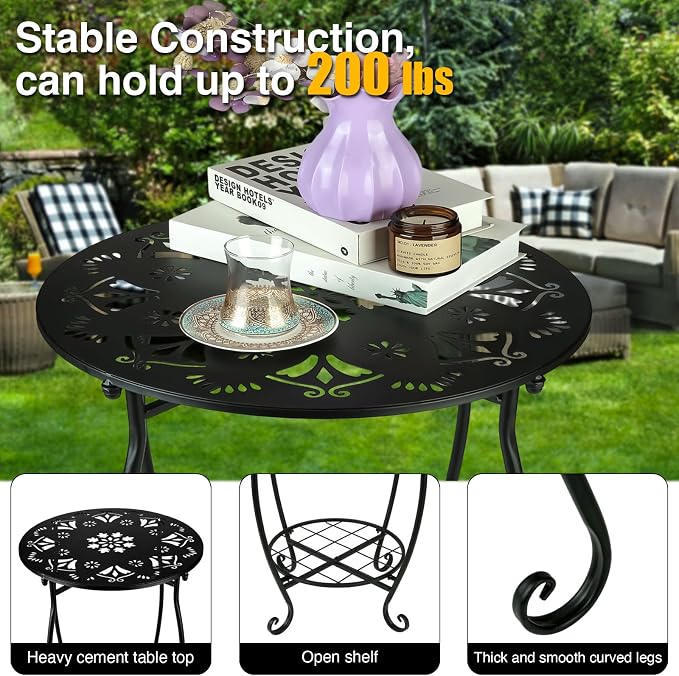 25 Inch High Patio Side Table, 18 Inch Wide Round Metal Side Table, Weather - Image 3