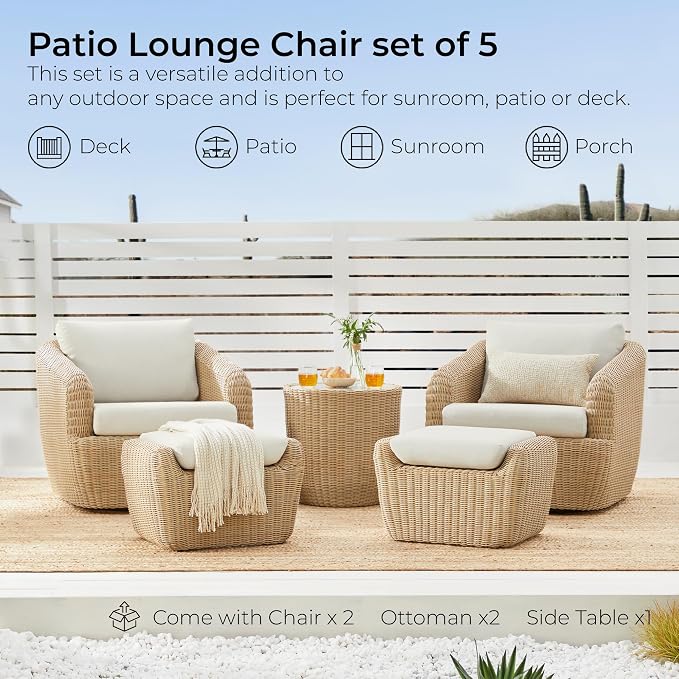 CHITA 5 Pieces Patio Wicker Furniture Set, Outdoor Rattan Bistro Set - Image 7