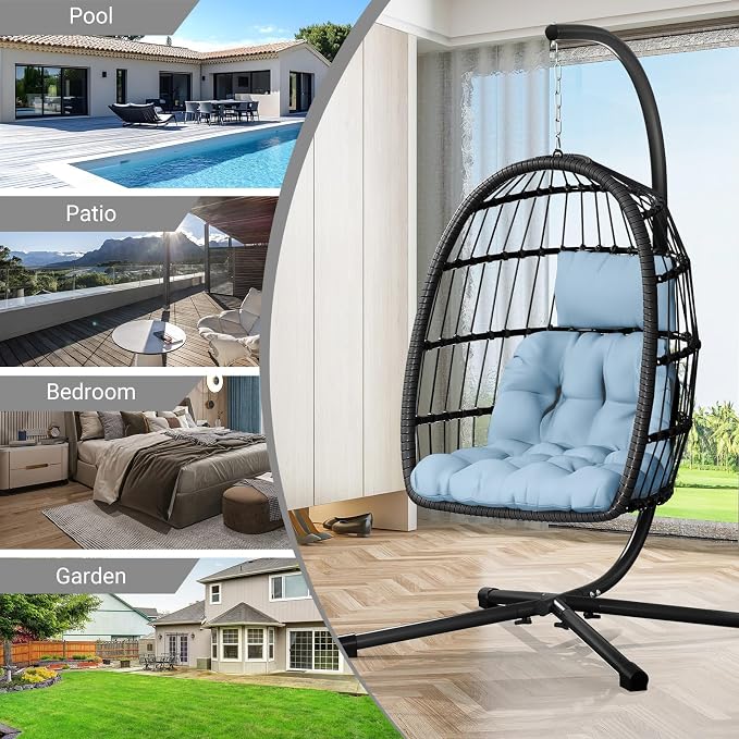 CHABATREE Egg Chair with Stand, Patio Rattan Wicker Hanging Swing Egg Chair - Image 6