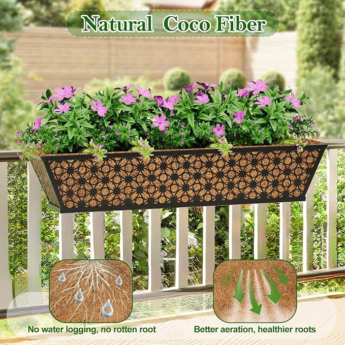 SPECILITE 24" Window Boxes Planters, Heavy Duty Metal Railing Planter Boxes - Image 2