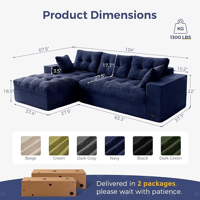 MAXYOYO 104" L Shaped Modular Sectional Sofa - Image 2
