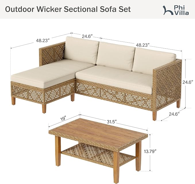 PHI VILLA Outdoor Sectional Couch, Wicker Patio Furniture Set - Image 2