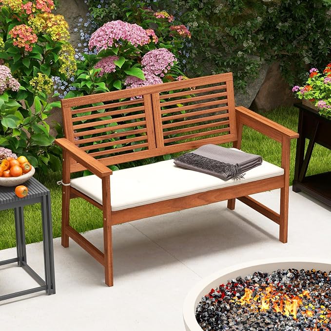 HAPPYGRILL Outdoor Wood Bench Patio Solid Wood Loveseat - Image 2