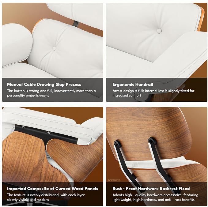 Top Grain Leather, Mid Century Chaise Lounge Chair and Ottoman, Modern Chair - Image 8