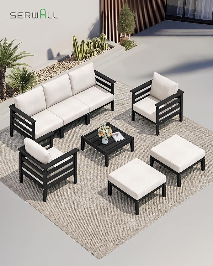 SERWALL HDPE Outdoor Furniture Set, 4 Pieces Patio Sectional Sofa Set, - Image 8