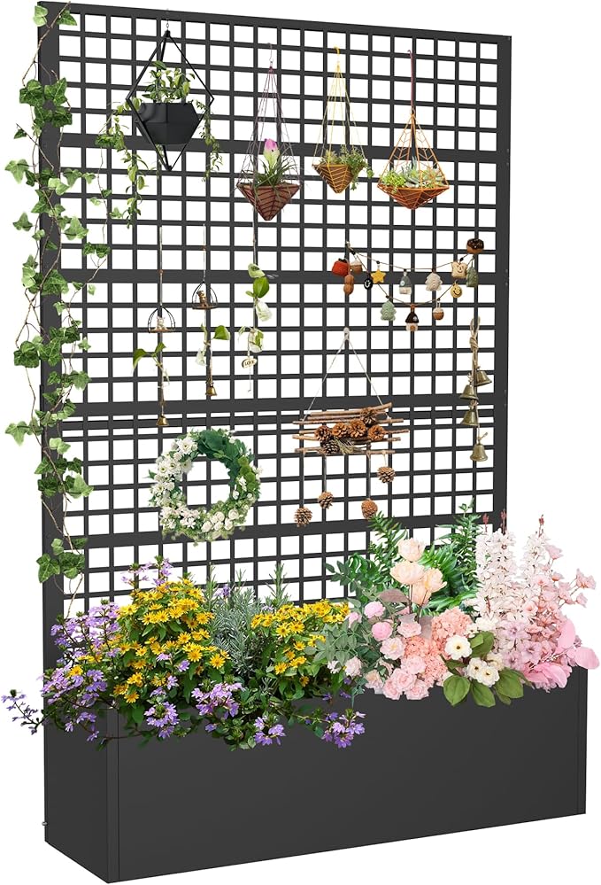 Metal Planter Box with Trellis 47" L x 16" W x 72" H, Raised Garden Bed with by Toriexon